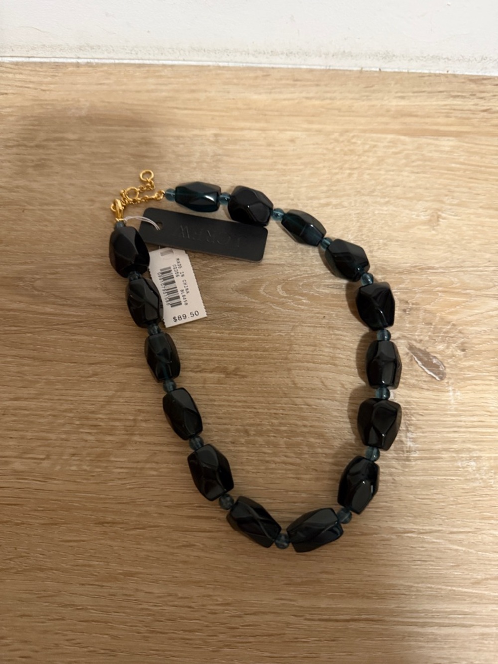 J. Crew Navy Faceted Bead Necklace with Gold-Tone Accents